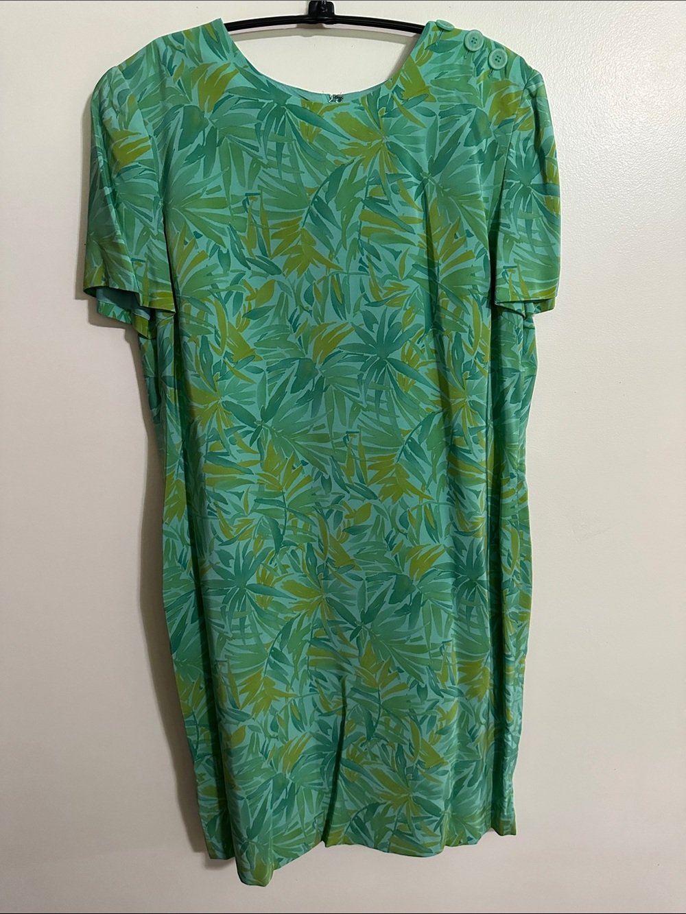Vintage Maggy London Mint Green Tropical-Print Silk Dress